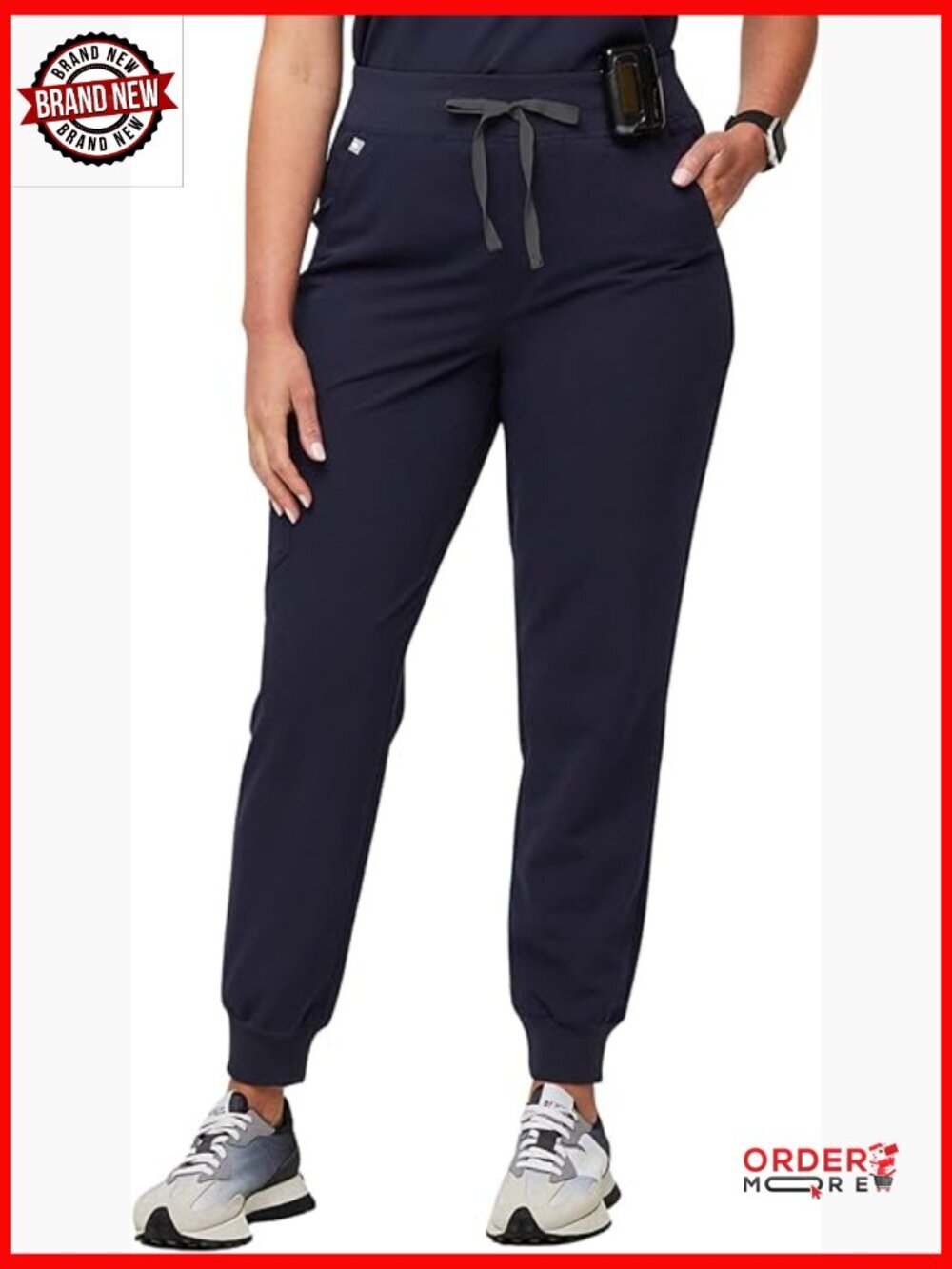 High Waisted Jogger Scrub Pants, 6 Pockets, Yoga Waistband, Slim Fit